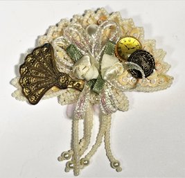 Artisan Hand Crafted Lace Brooch Of A Fan