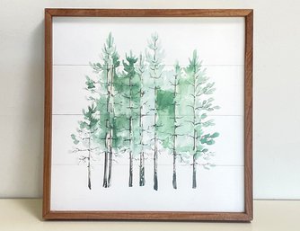 A Framed Watercolor On Boards - Pine Trees