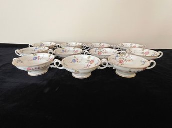 Set Of Fine Porcelain Footed Double Handed Soup Bowls