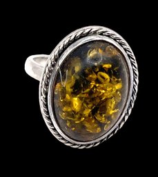 Vintage Sterling Silver Amber Color Braided Ring, Size 6.5