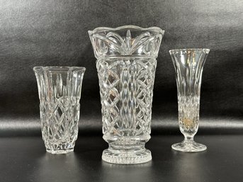 A Trio Of Vases In Cut Crystal