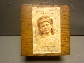 Vintage Wood Box With Ayers Cathartic Pill Advertisment On  Top`