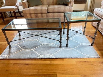 Pair Of Metal Base And Glass Top Matching Tables. Cooffee Table And Side Table.