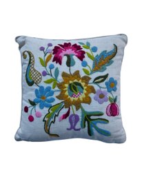 Vintage Crewel Embroidered Jacobean Style Cushion