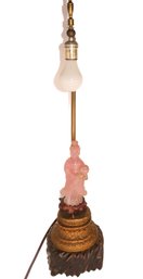 Vintage Asian Rose Quartz Geisha Figurine Lamp With Brass And Wood Base