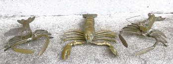 Three Vintage Handmade Brass Lobsters- Sizes Vary