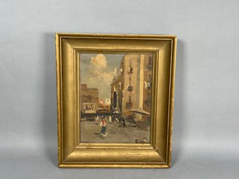 Antique European Village Signed Original Oil On Canvas