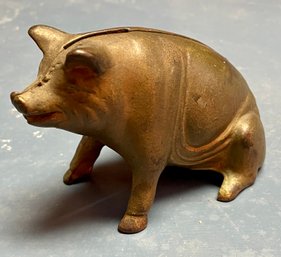 Antique Cast Iron PIG BANK - Gold Paint