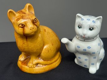 Two Cats - Amber Colored And Chinese Tea Pot