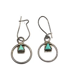 Vintage Native American Sterling Silver Turquoise Color Triangle Circle Dangle Earrings