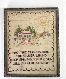 Antique Needlepoint - Tho The Clouds Hide - Framed Behind Glass