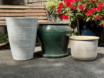 Three Compatible Planters In Glazed Ceramic