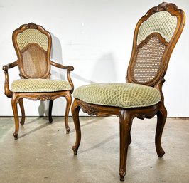 A Set Of 9 Vintage Victorian Style Cane And Tufted Velvet Dining Chairs