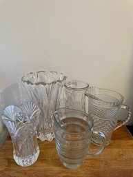Lot Of Clear Glass Vases And Pitchers