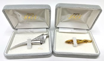 New In Box 18K Gold & 14K White Gold Brooches Pins By Hata, Japan