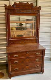 Black & Burled Walnut Victorian Eastlake Marble Top Dresser