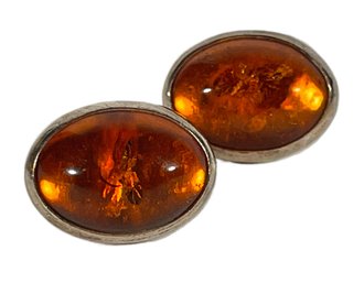 Sterling Silver Genuine Amber Pierced Earrings