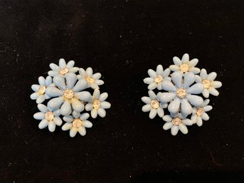 Pale Blue Coro Floral Clip Earrings