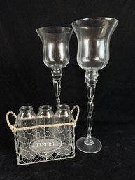 Stemmed Candle Votives And Fleurs Bottles In Crate