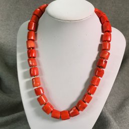 Incredible $595 Retail Price Chunky Natural Orange Coral Necklace With Hand Knotted Yellow Silk Cord - WOW !