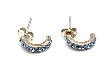 Sterling Silver Light Blue Topaz Color Half Hoop Earrings