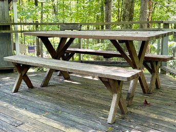 A Vintage Cedar Picnic Table And Benches