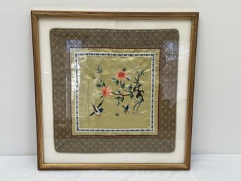 Antique Chinese Silk Embroidered Framed Wall Hanging