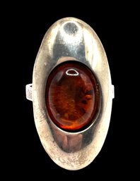 Vintage Sterling Silver Amber Color Ring, Size 7