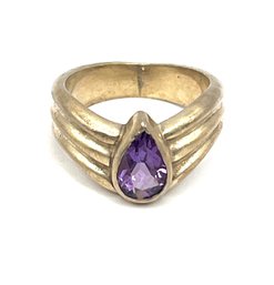 Vintage Sterling Silver Amethyst Color Teardrop Shaped Stone Ring, Size 5