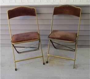 Mid-Century Golden Bronzed Finish Folding Metal Bridge Chairs