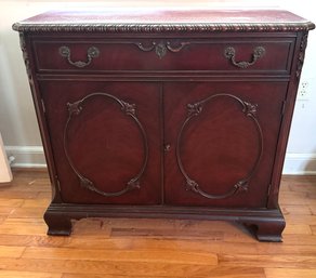 Ornate Mahogany Stiehl Liquor Cabinet Buffet With Antique Pulls With Drawer And Two Doors