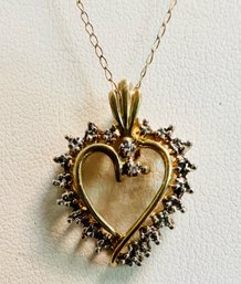 10K GOLD HEART NECKLACE 1 DIAMOND ILLUSION SETTING