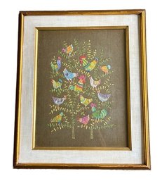 Framed Vintage Embroidered Rooster Tapestry