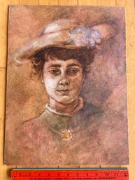 'Lady In A Hat' Original Pastel On Board Signed C.H. Bradford 13x18