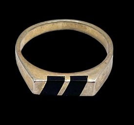 Vintage Sterling Silver Onyx Inlay Ring, Size 5