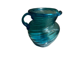 Small MCM Ocean Blue Swirled Glass Pitcher