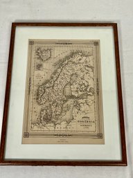 Framed Map Of Scandinavia Dated 1852: Sweden Norway And Denmark By A. Vuillemin G. Bonatti Inc.