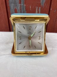 Trim Time Vintage Seth Thomas Baby Blue 40hr Travel Alarm Clock W/ Leather Case Not Tested