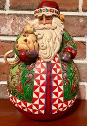 HEARTWOOD By JIM SHORE ROLY POLY SANTA With CAT FIGURINE