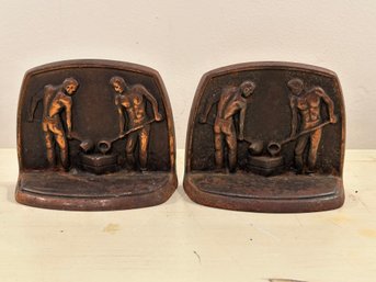 Pair Vintage Cast Iron And Copper MCM 1950s Book Ends Albert Lea Foundry Company