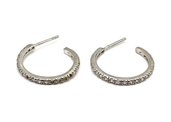 Vintage Sterling Silver Clear Stones Half Hoop Earrings