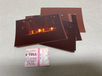 (8) Vintage 1970s Jethro Tull Ian Anderson Concert Photographs And New Haven Coliseum $7.00 Ticket Stub.