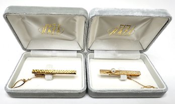 2 New In Box 18K Gold Tie Clips By Hata, Japan