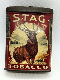 Rare Antique Circa 1910 STAG TOBACCO Tin With Tax Stamp And Bright Lithography