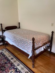 Vintage Mahogany Colonial Style Single Size Bed With Pineapples Decorations.