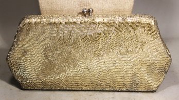 Vintage 1960s Glass Beaded Clutch Purse Evening Bag Satin Lined