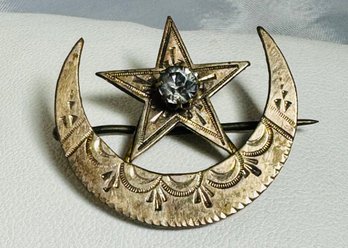 VINTAGE GOLD-FILLED CRESCENT MOON AND STAR BROOCH