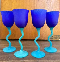 Lot Of Four - Frosted Glass Squiggle Stem Glasses