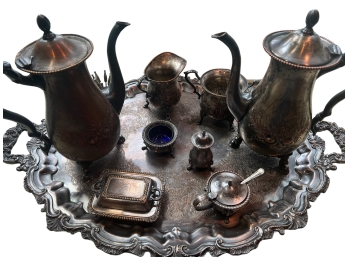 Ornate Victorian Etched Silver Plate Tea Set