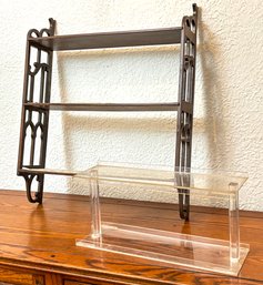 A Pair Of Wall Mount Shelves - Lucite And Scrolled Wood